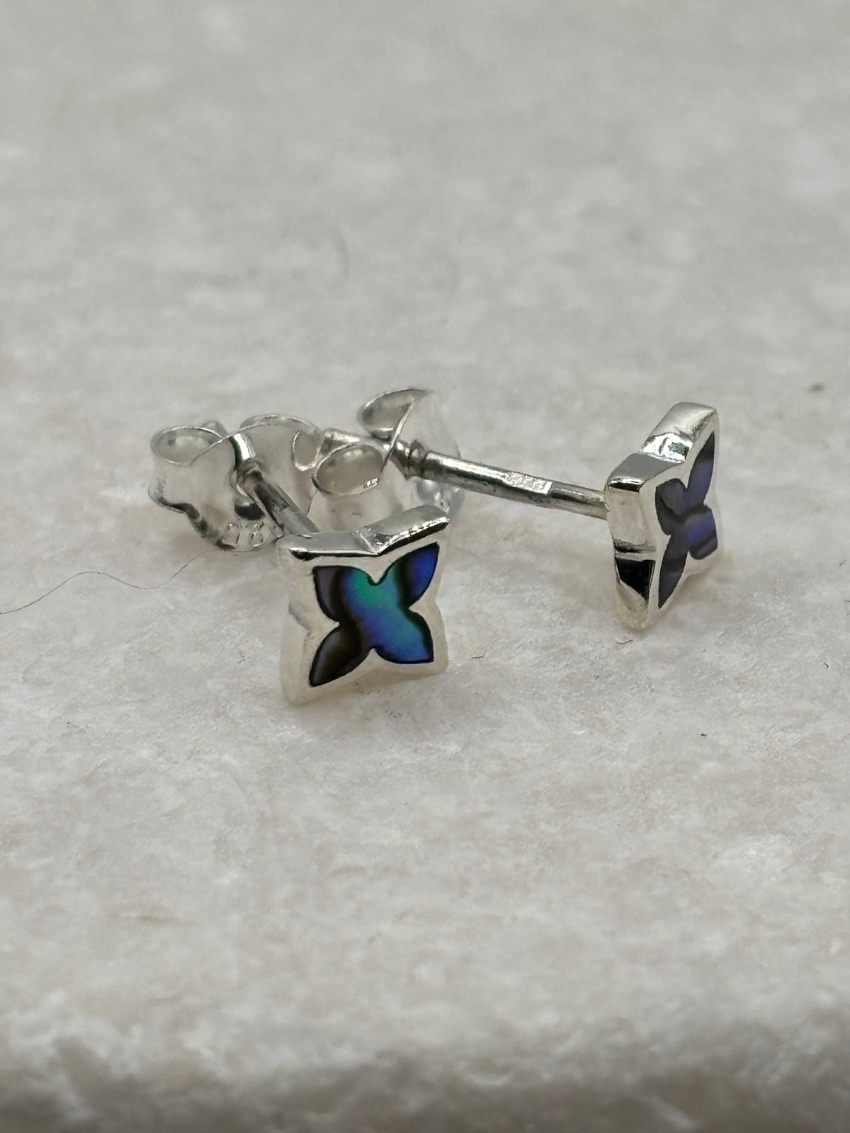 Handcrafted 925 Sterling Silver Abalone Star Stud Earrings