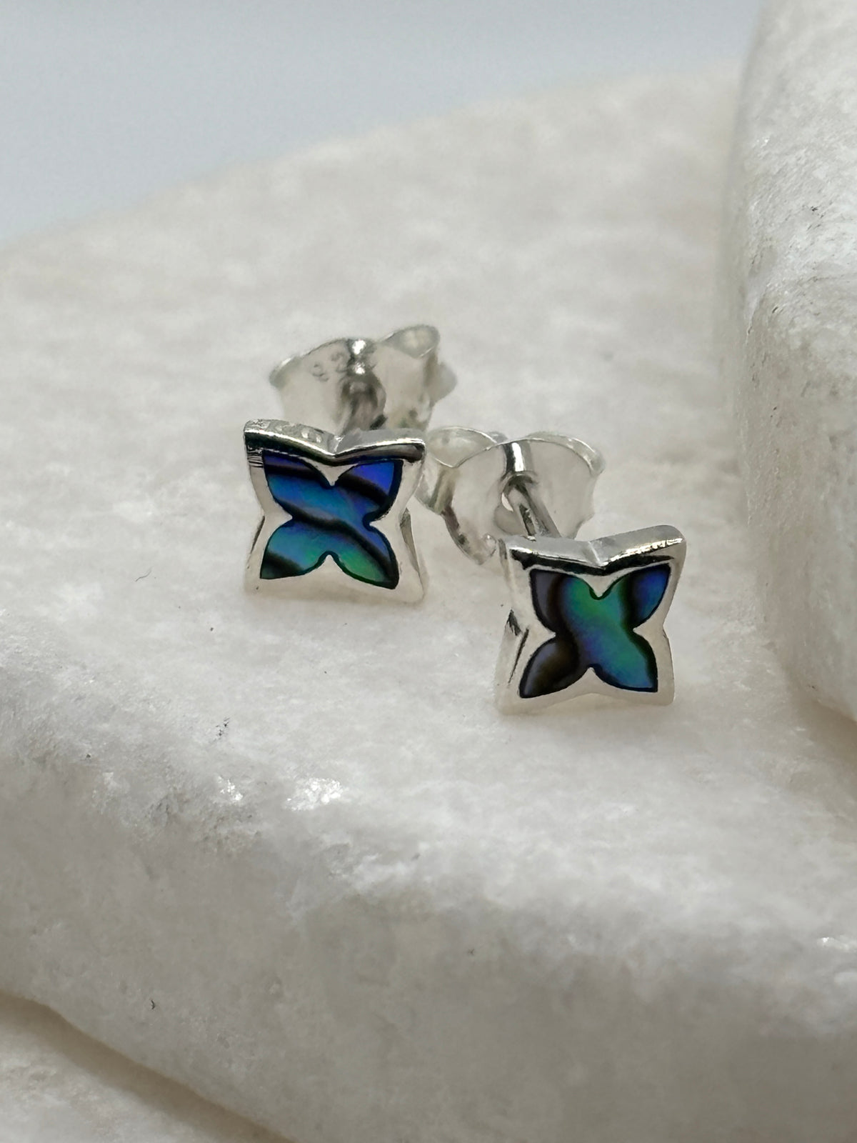 Handcrafted 925 Sterling Silver Abalone Star Stud Earrings