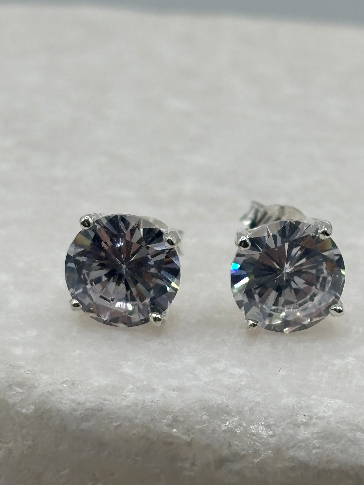 Handcrafted 8mm CZ 4 Claw Pressed Stud Earrings