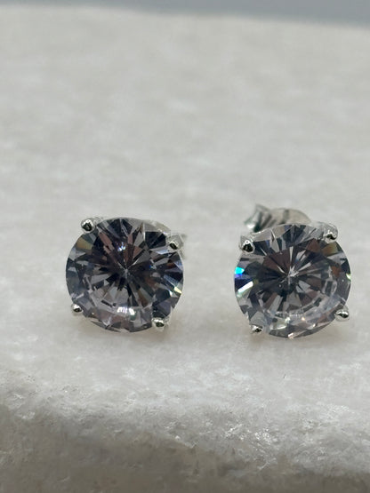 Handcrafted 8mm CZ 4 Claw Pressed Stud Earrings