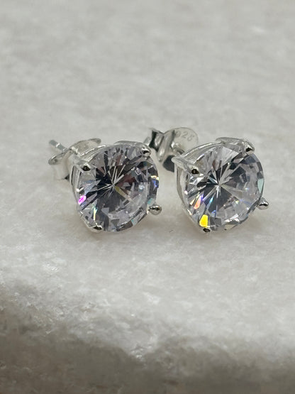 Handcrafted 8mm CZ 4 Claw Pressed Stud Earrings