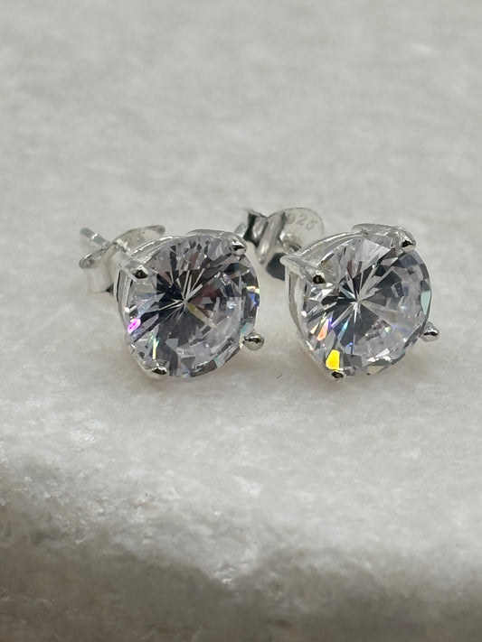Handcrafted 8mm CZ 4 Claw Pressed Stud Earrings