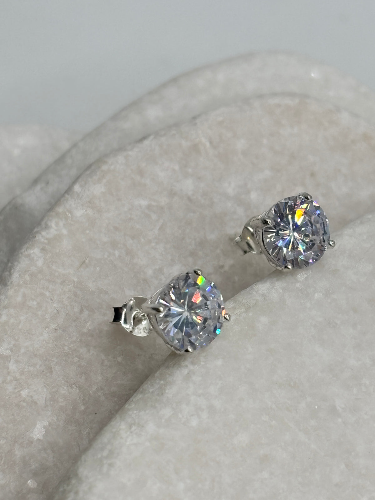 Handcrafted 8mm CZ 4 Claw Pressed Stud Earrings