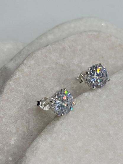 Handcrafted 8mm CZ 4 Claw Pressed Stud Earrings