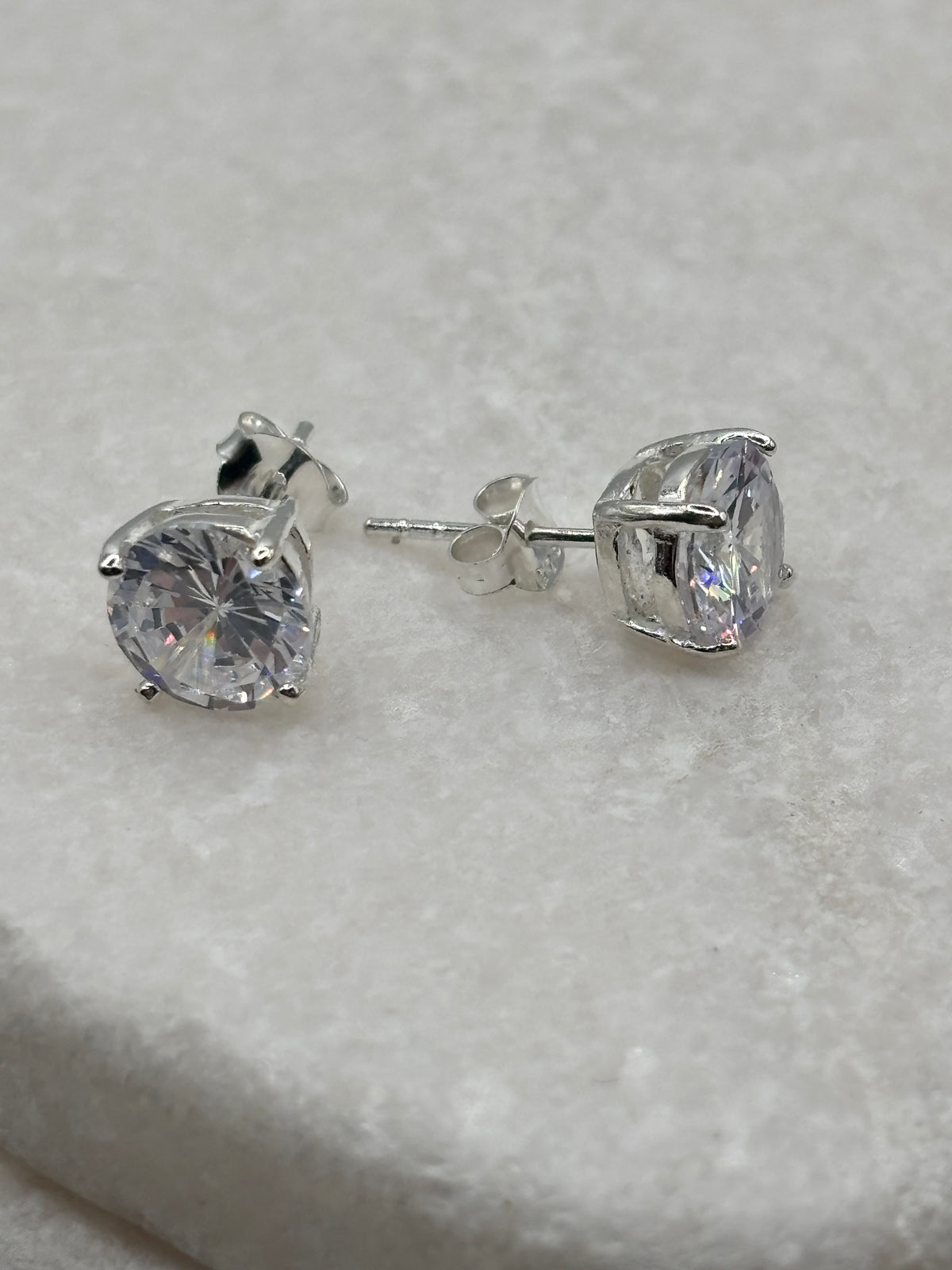 Handcrafted 8mm CZ 4 Claw Pressed Stud Earrings