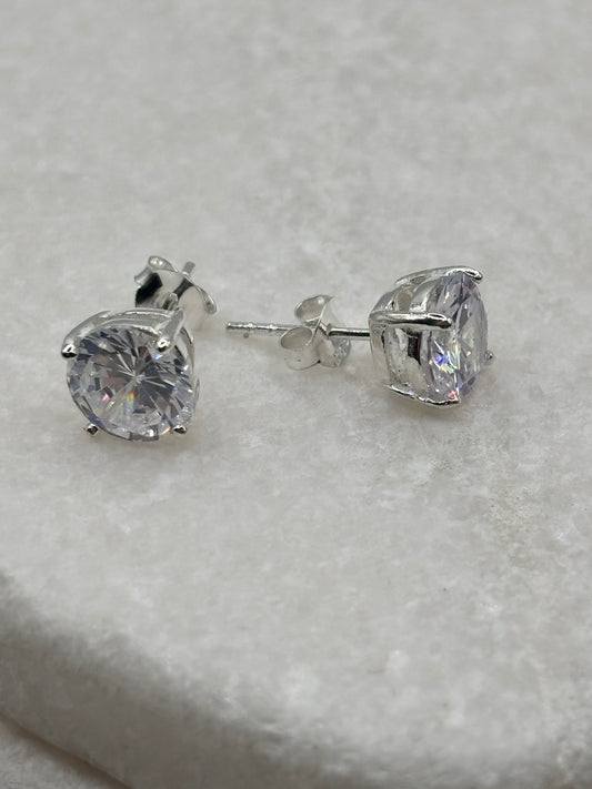 Handcrafted 8mm CZ 4 Claw Pressed Stud Earrings