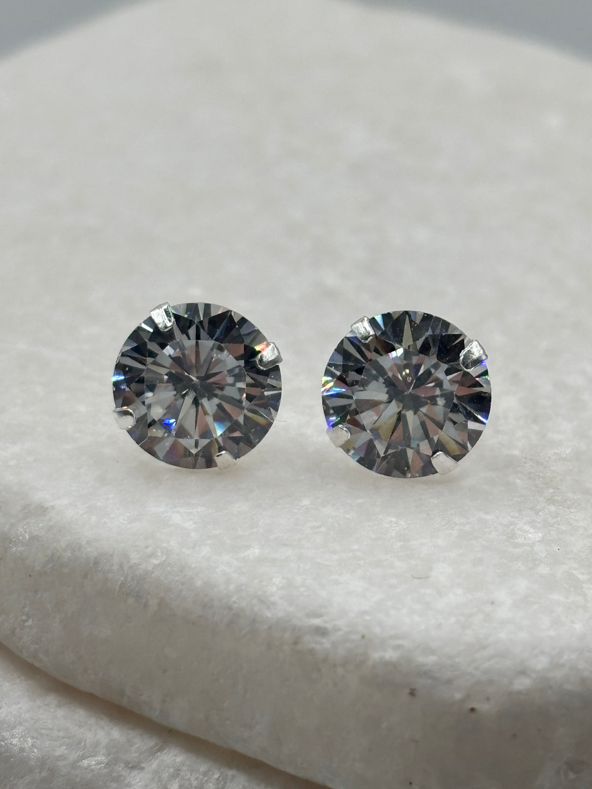 Handcrafted 10mm CZ 4 Claw Pressed Stud Earrings