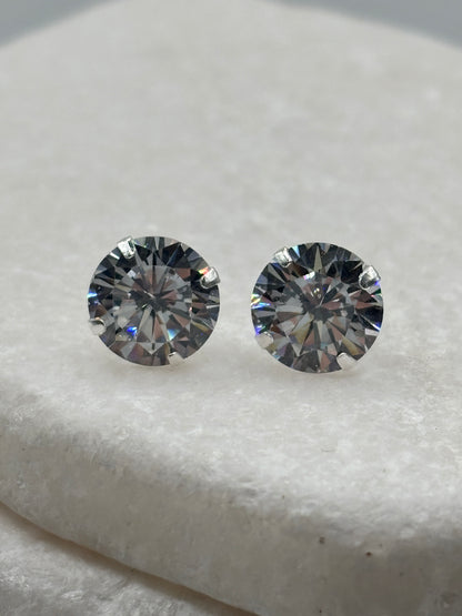 Handcrafted 10mm CZ 4 Claw Pressed Stud Earrings