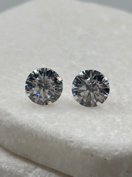 Handcrafted 10mm CZ 4 Claw Pressed Stud Earrings