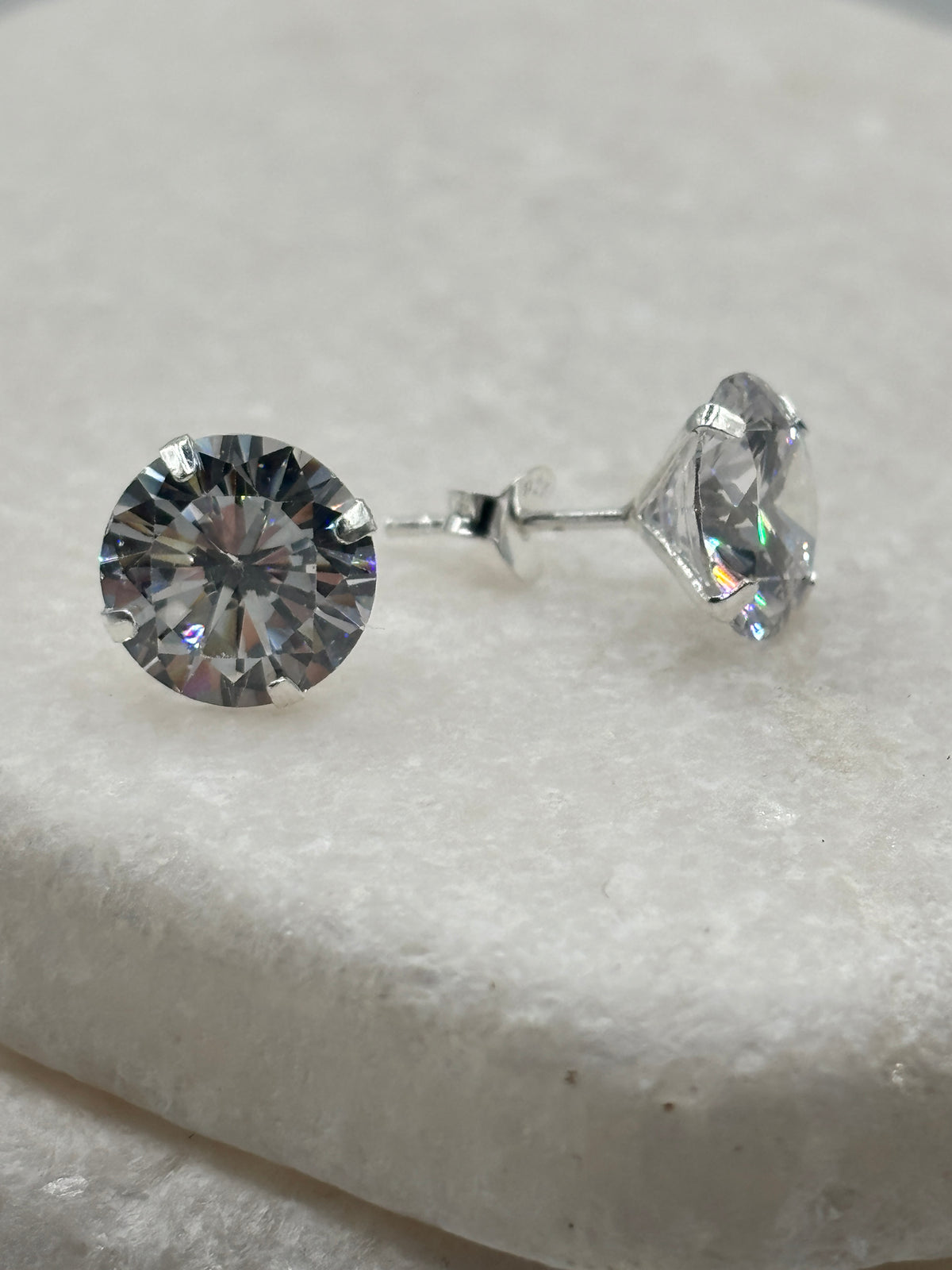 Handcrafted 10mm CZ 4 Claw Pressed Stud Earrings