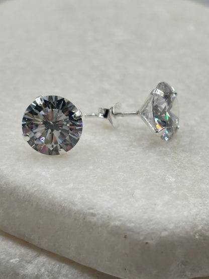 Handcrafted 10mm CZ 4 Claw Pressed Stud Earrings