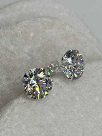 Handcrafted 10mm CZ 4 Claw Pressed Stud Earrings