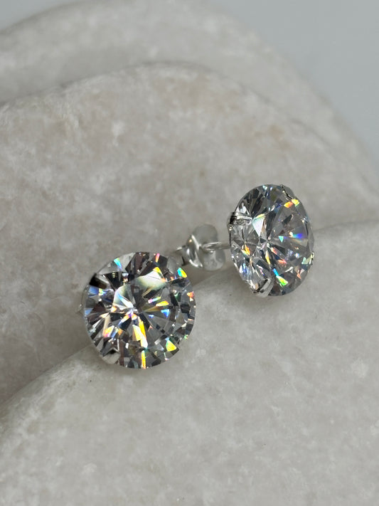 Handcrafted 10mm CZ 4 Claw Pressed Stud Earrings