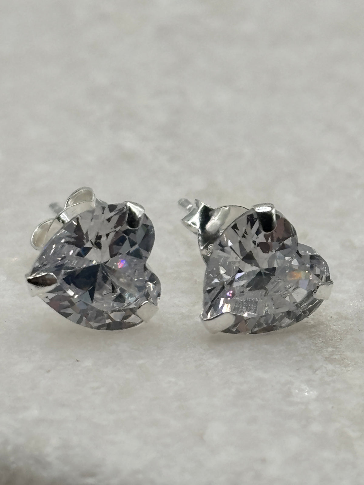 Handcrafted 925 Sterling Silver Heart CZ 8mm Stud Earrings