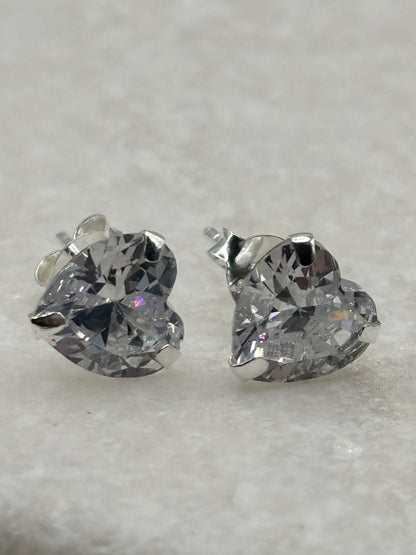 Handcrafted 925 Sterling Silver Heart CZ 8mm Stud Earrings