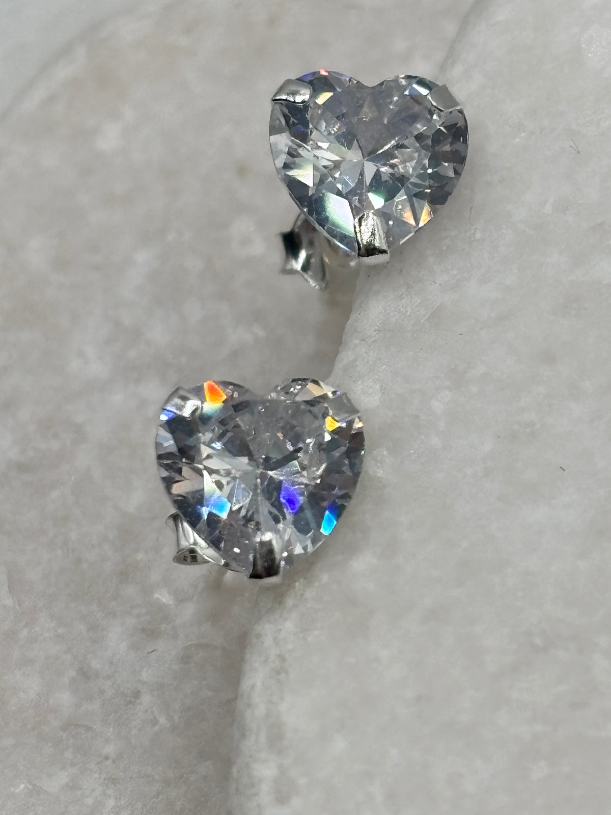 Handcrafted 925 Sterling Silver Heart CZ 8mm Stud Earrings