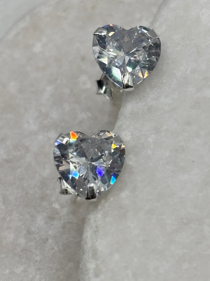 Handcrafted 925 Sterling Silver Heart CZ 8mm Stud Earrings