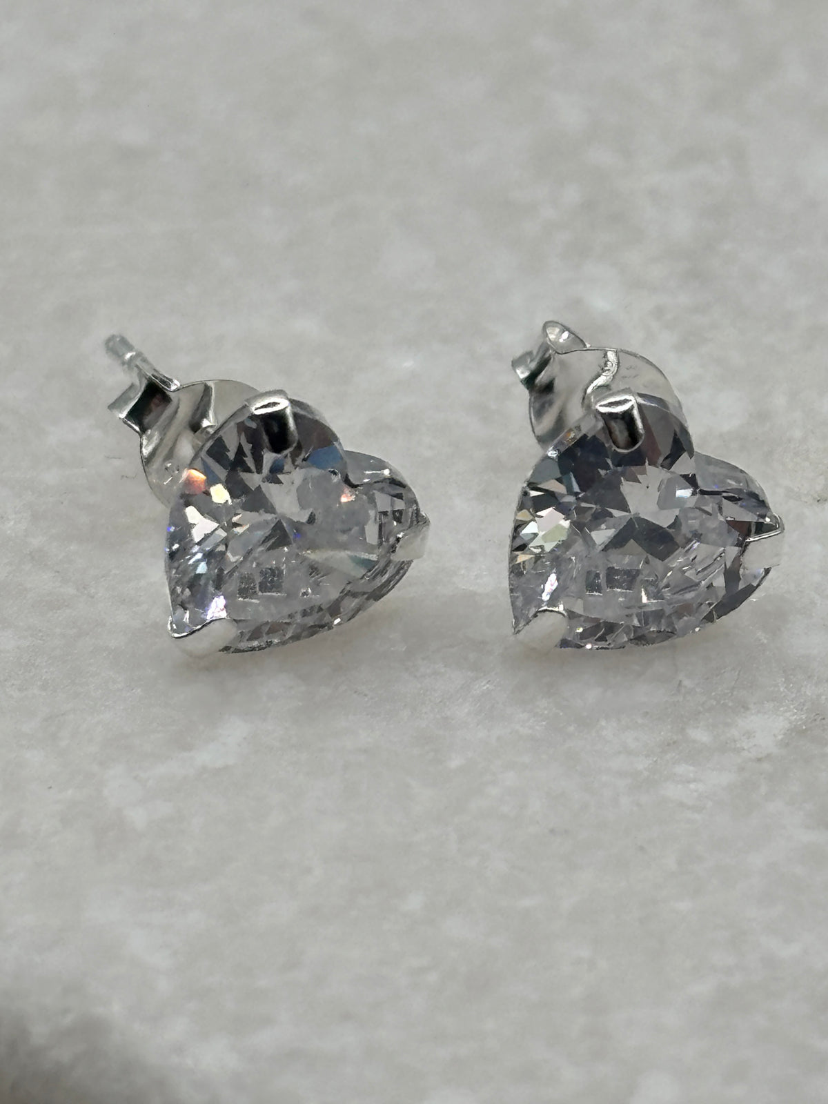 Handcrafted 925 Sterling Silver Heart CZ 8mm Stud Earrings