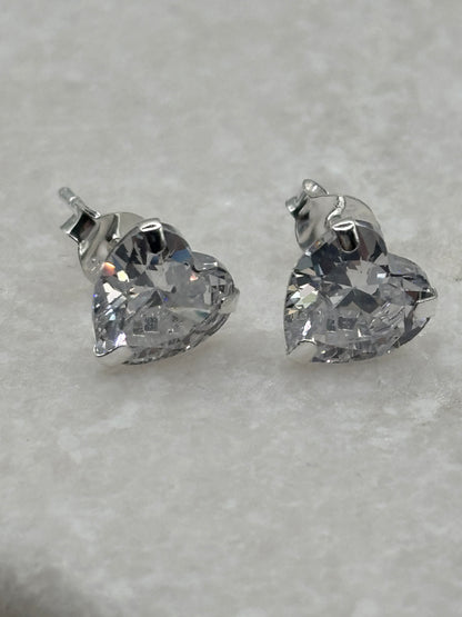 Handcrafted 925 Sterling Silver Heart CZ 8mm Stud Earrings