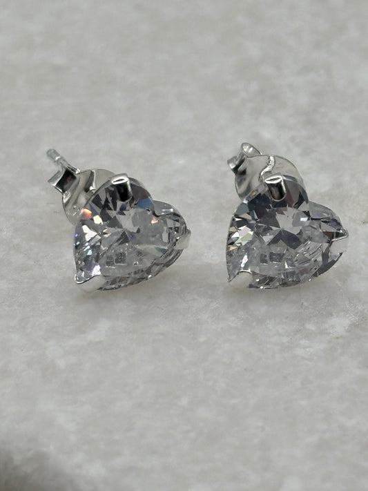 Handcrafted 925 Sterling Silver Heart CZ 8mm Stud Earrings