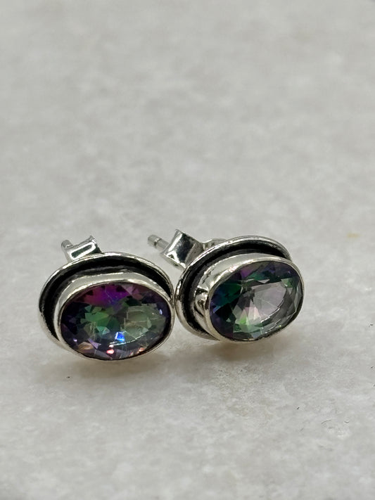 Handcrafted 925 Sterling Silver Mystic Topaz Stud Earrings