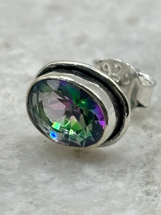 Handcrafted 925 Sterling Silver Mystic Topaz Stud Earrings
