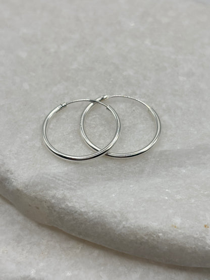 Handcrafted 925 Sterling Silver 1.2 x 18mm Sleeper Hoop Earrings