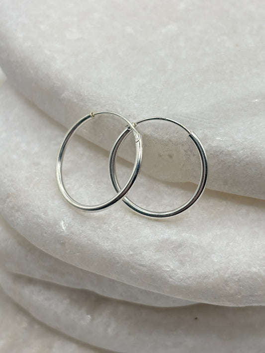 Handcrafted 925 Sterling Silver 1.2 x 18mm Sleeper Hoop Earrings