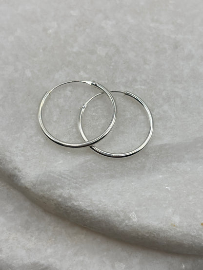 Handcrafted 925 Sterling Silver 1.2 x 18mm Sleeper Hoop Earrings