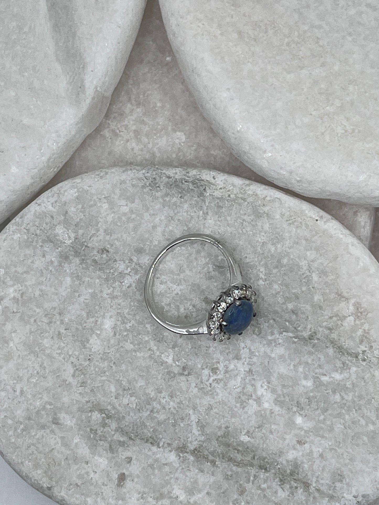 925 Sterling Silver Boulder Opal White Topaz Halo Ring Size R