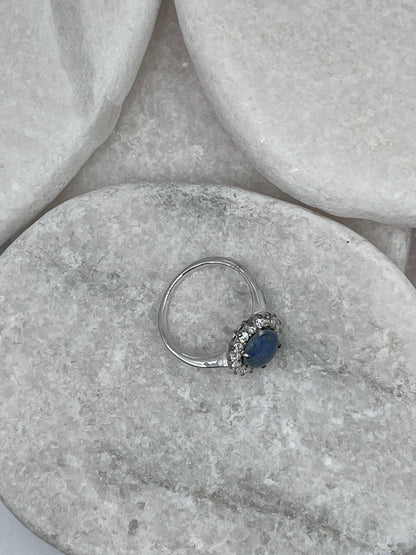 925 Sterling Silver Boulder Opal White Topaz Halo Ring Size R