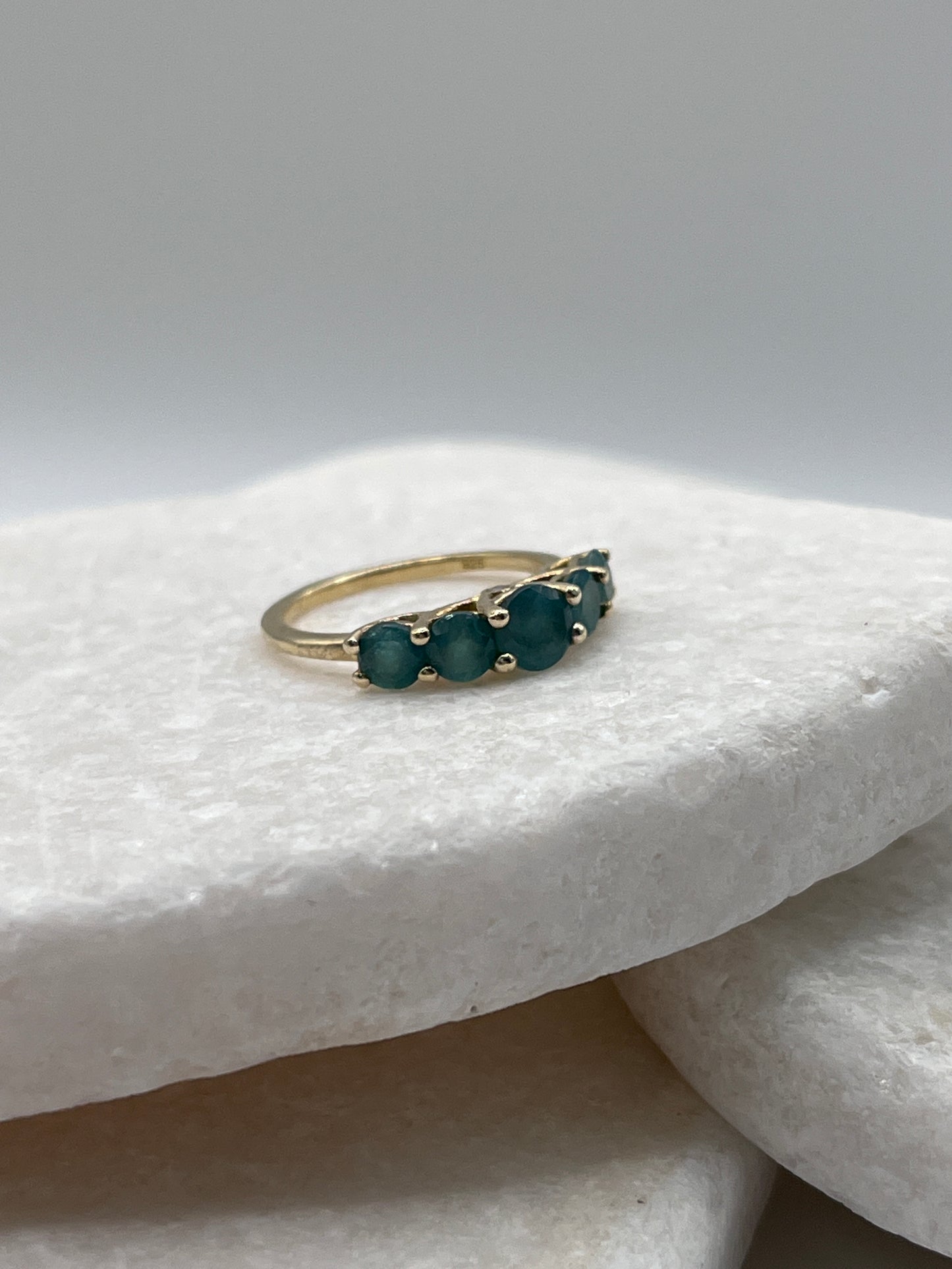 925 Sterling Silver Emerald Half Eternity Ring With 14 Micron Gold Plate
