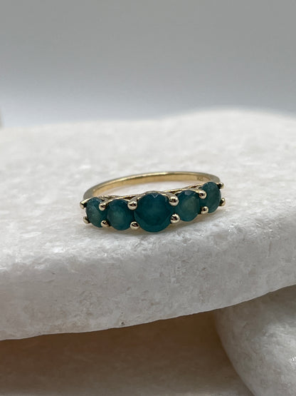 925 Sterling Silver Emerald Half Eternity Ring With 14 Micron Gold Plate