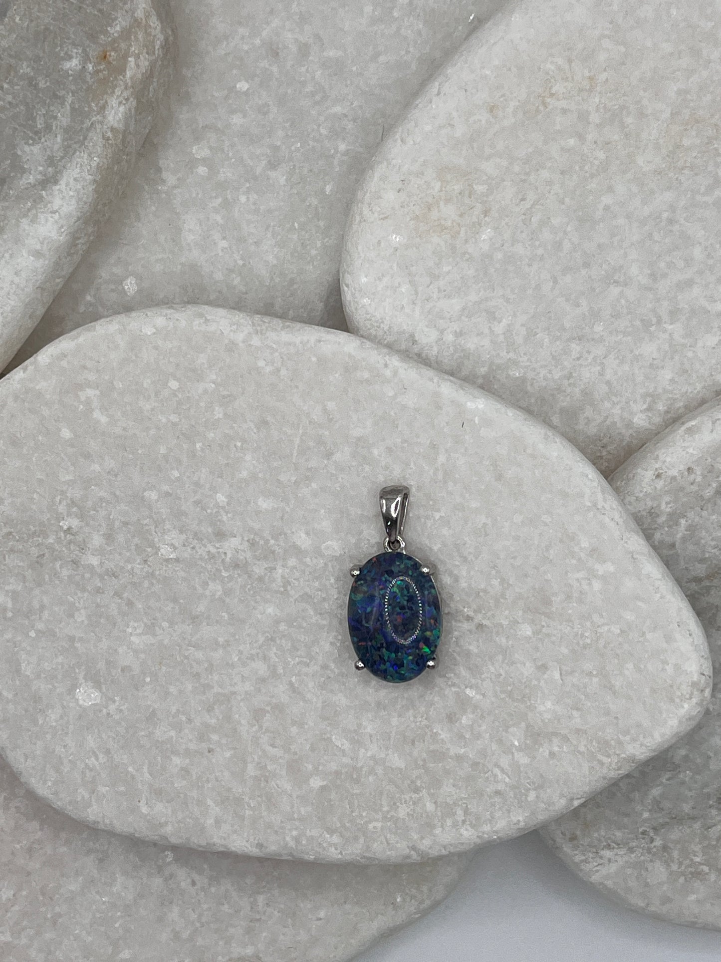 925 Sterling Silver Boulder Opal Triplet Pendant 45cm Chain