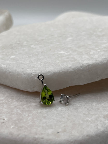 925 Sterling Silver Peridot Tear Drop And White Topaz Drop Earrings