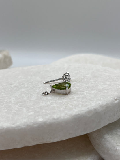 925 Sterling Silver Peridot Tear Drop And White Topaz Drop Earrings