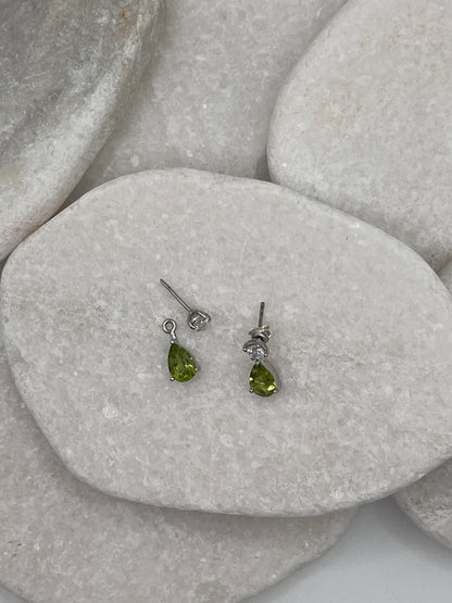 925 Sterling Silver Peridot Tear Drop And White Topaz Drop Earrings