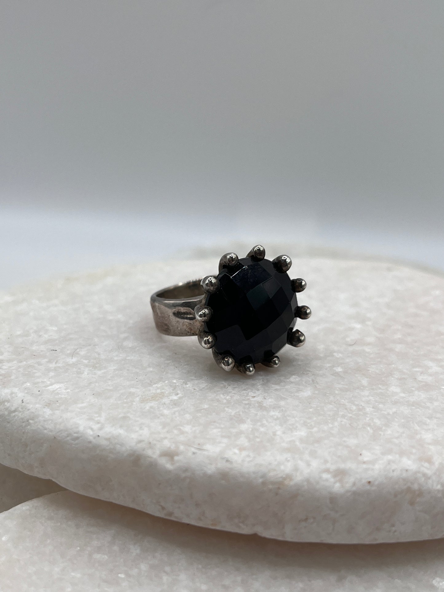 925 Sterling Silver Black Spinel Ring Size K