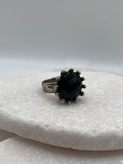 925 Sterling Silver Black Spinel Ring Size K