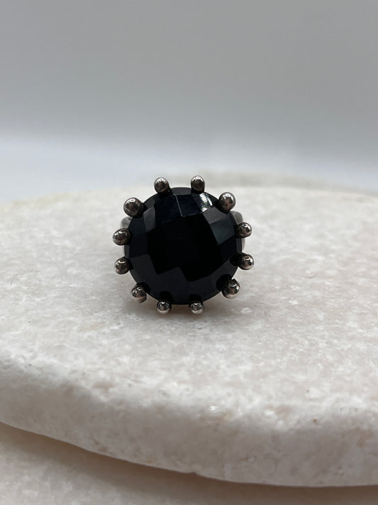 925 Sterling Silver Black Spinel Ring Size K