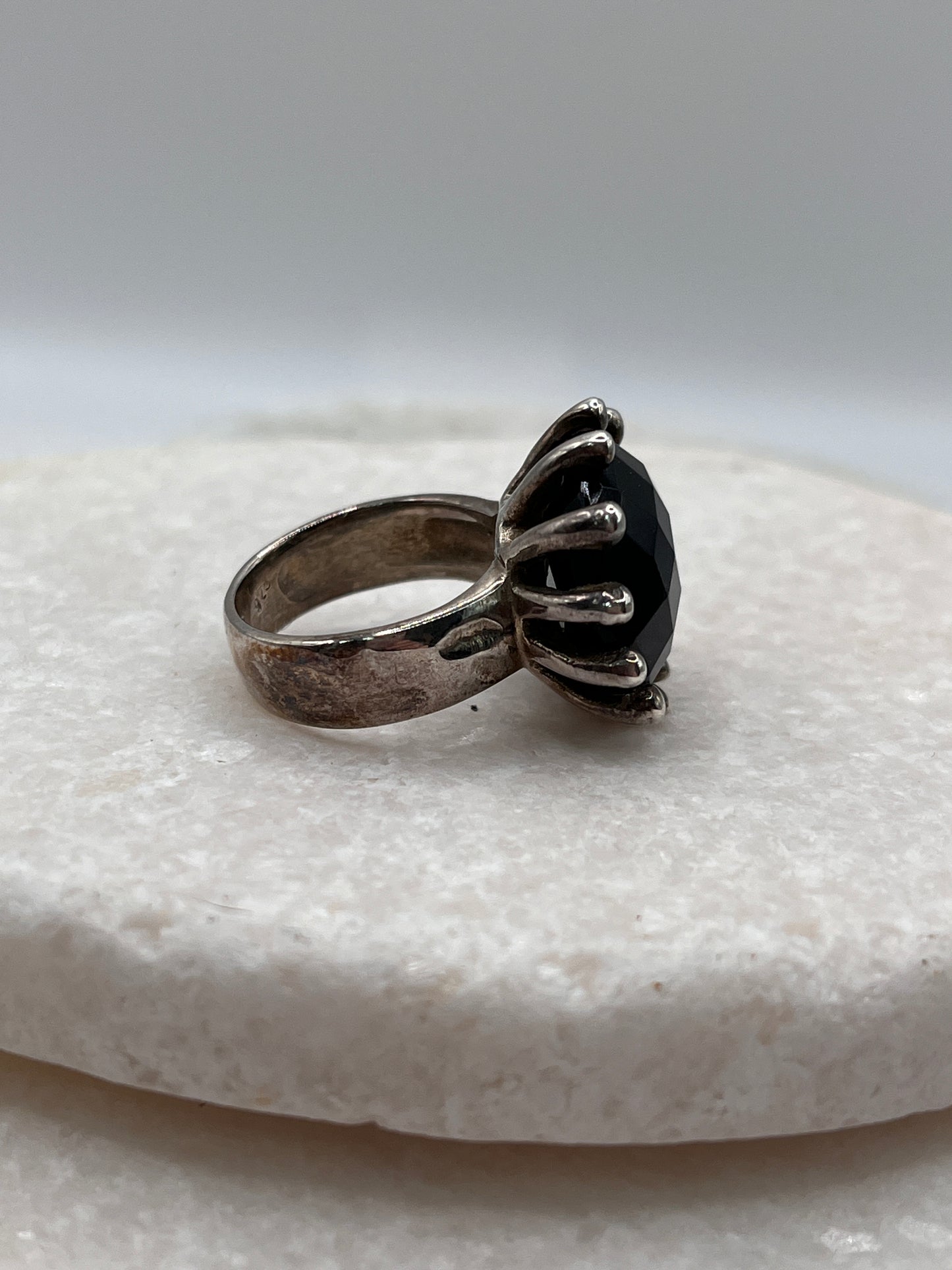 925 Sterling Silver Black Spinel Ring Size K