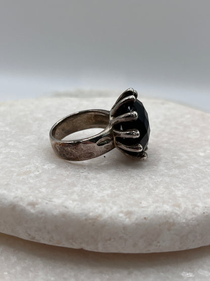925 Sterling Silver Black Spinel Ring Size K