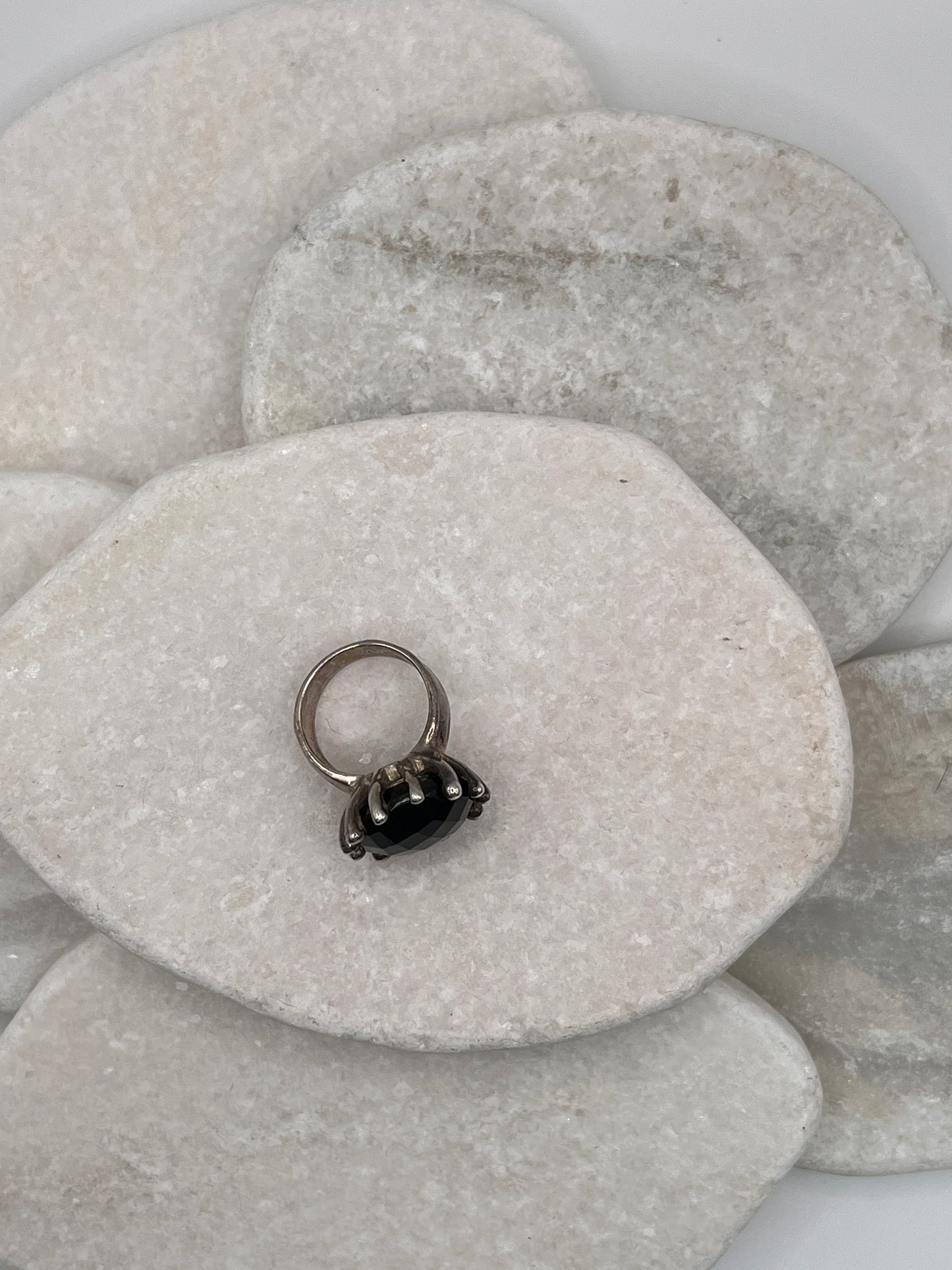 925 Sterling Silver Black Spinel Ring Size K