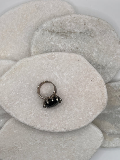 925 Sterling Silver Black Spinel Ring Size K
