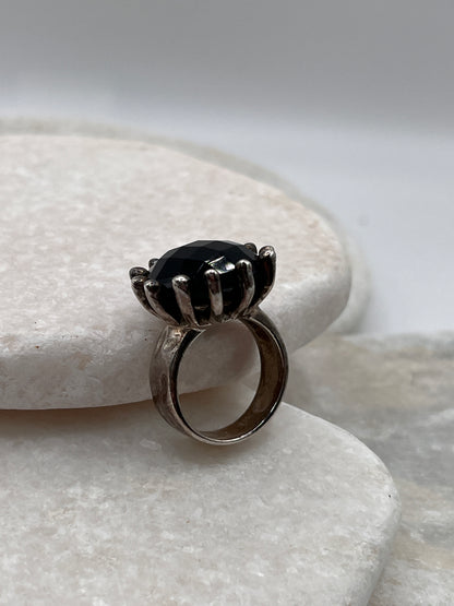 925 Sterling Silver Black Spinel Ring Size K