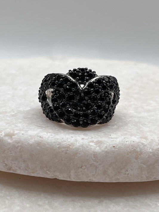 925 Sterling Silver Black Spinel Twist Ring Size K