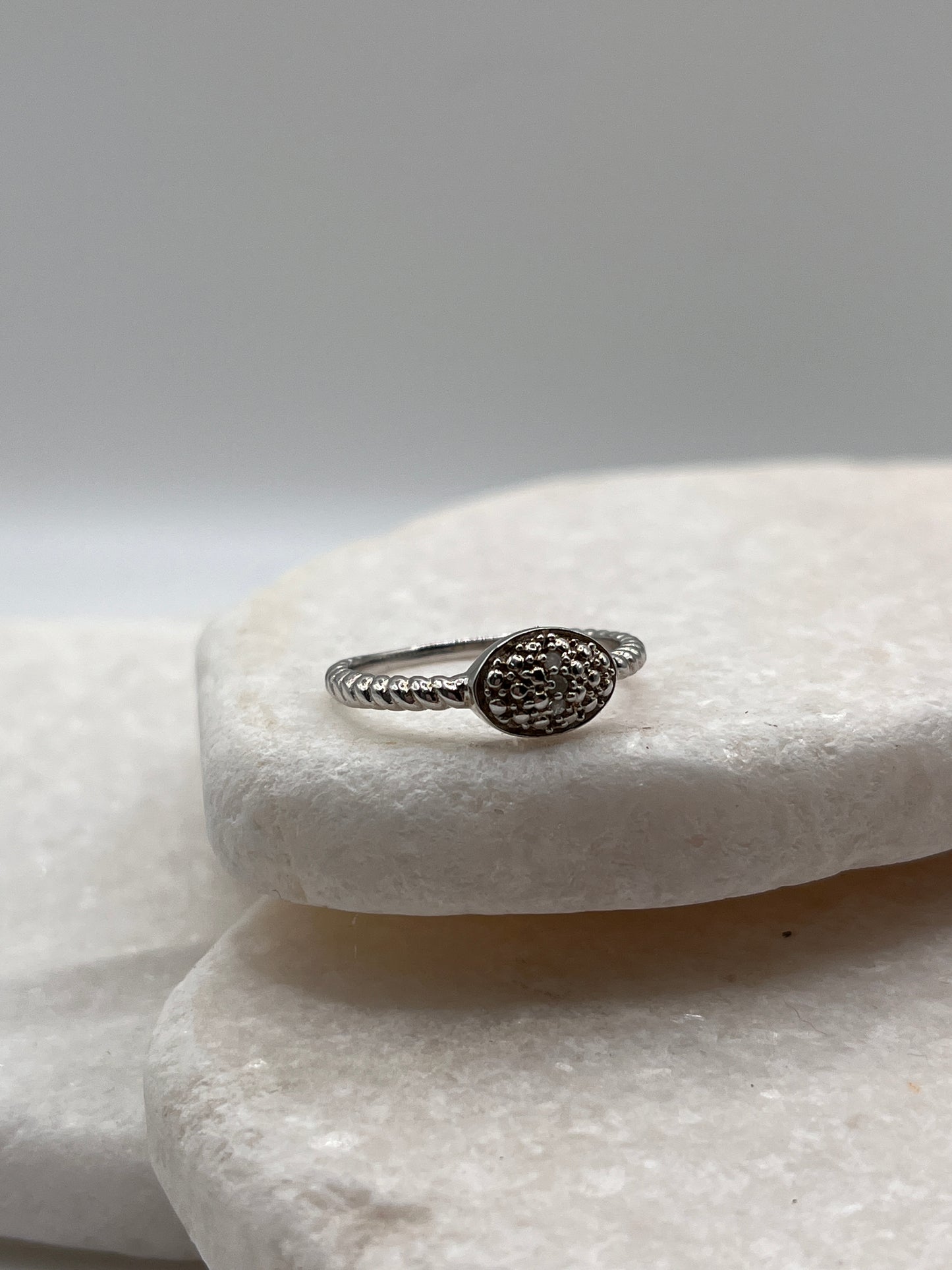 925 Sterling Silver 3 Piece Diamond Oval Ring Size O