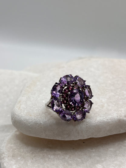 925 Sterling Silver Amethyst And Pink Tourmaline Ring Size K