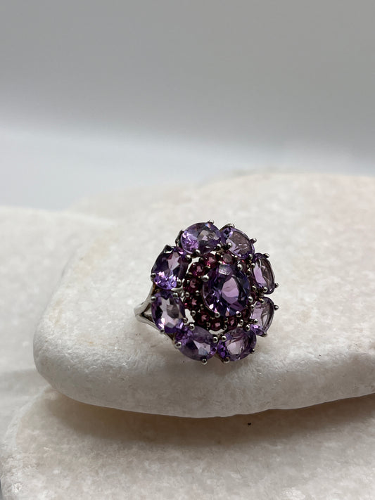 925 Sterling Silver Amethyst And Pink Tourmaline Ring Size K