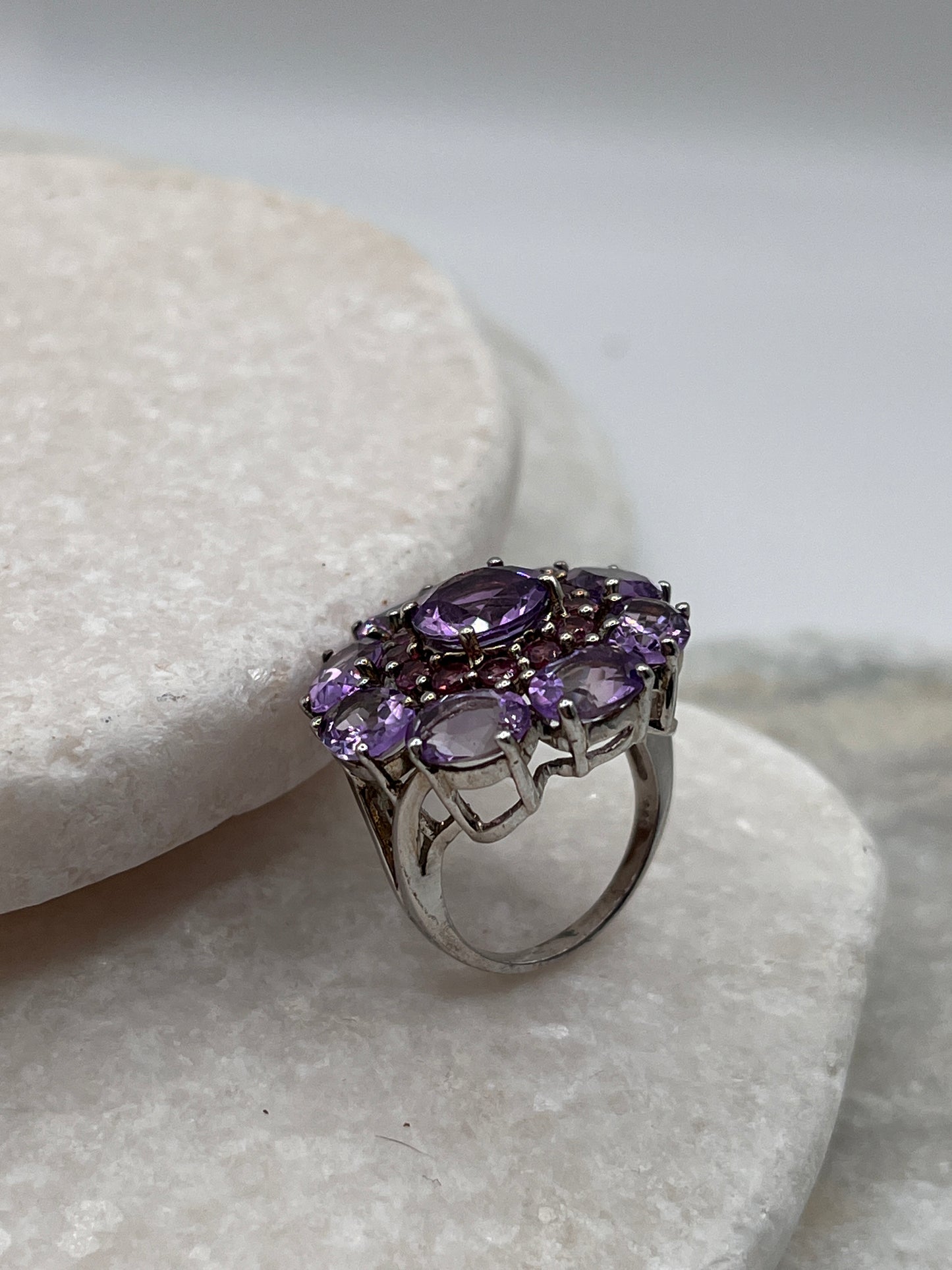 925 Sterling Silver Amethyst And Pink Tourmaline Ring Size K